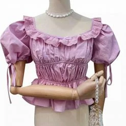 Jessica Bara Sam Puff Sleeve Ruffle Crop Top Reve Doll Essentials