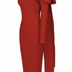 The Event Shop Jessica Bara Henrietta One Shoulder Bow Midi Dress