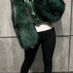 Jessica Bara Valentina Leather & Fur Cropped Jacket