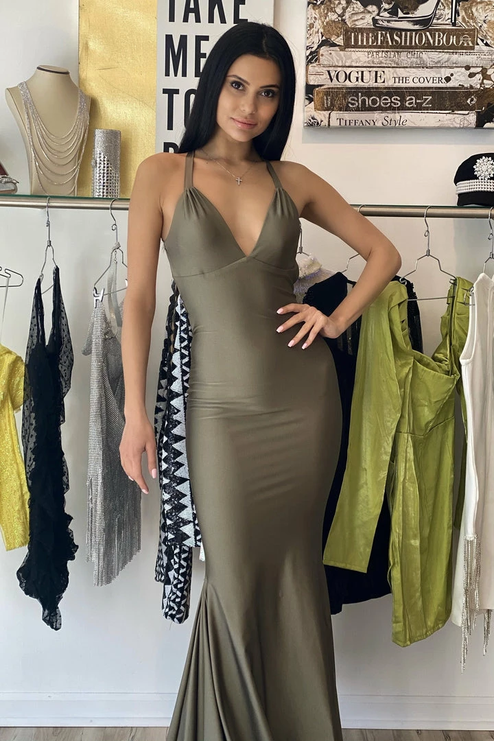 Atria V Neck Backless Bodycon Gown Influencer Style