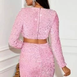 Jessica Bara Chantal Sequin Crop Top And Skirt Two Piece Set