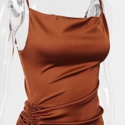 Jessica Bara Silas Satin Ruched Midi Dress Influencer Style