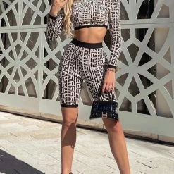 ReveBoutique Jessica Bara Bella Long Sleeve And Shorts Two Piece Set