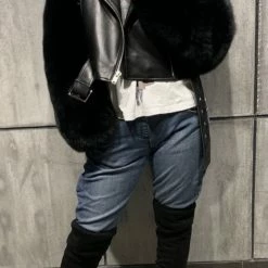 Jessica Bara Valentina Leather & Fur Cropped Jacket