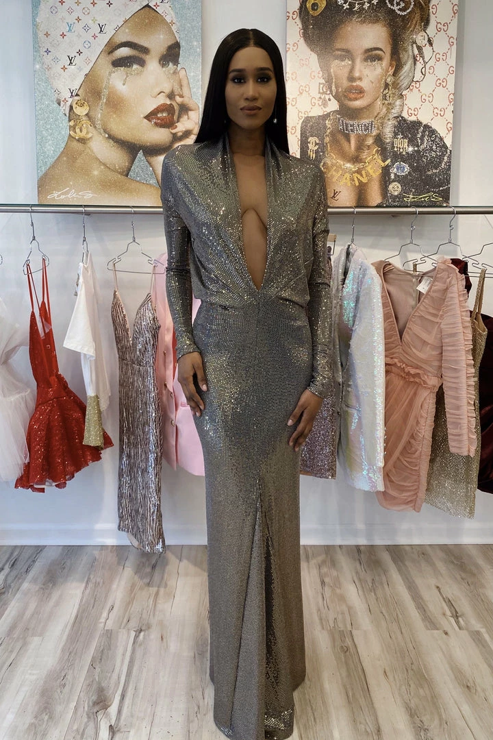 Influencer Style Jessica Bara Amanie Long Sleeve 3 Way Glitter Gown