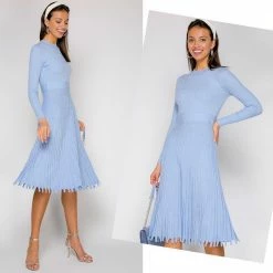 Jessica Bara Maxwell Long Sleeve Pleated Midi Dress