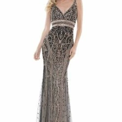 Colors Dress Bodycon V Neck Beaded Gown The Event Shop