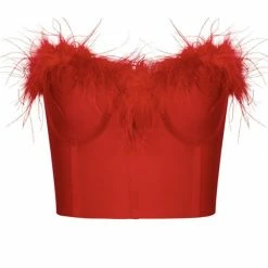 Jessica Bara Suzie Strapless Feather Crop Top Birthday Suit