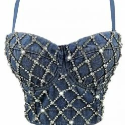 Jessica Bara Skye Rhinestone Bustier Crop Top