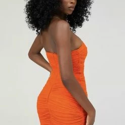 Jessica Bara Doja Strapless Ruched Cut Out Mini Dress`