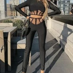 Jessica Bara Tatiana Mesh Long Sleeve Top And Pant Two Piece Set Birthday Suit
