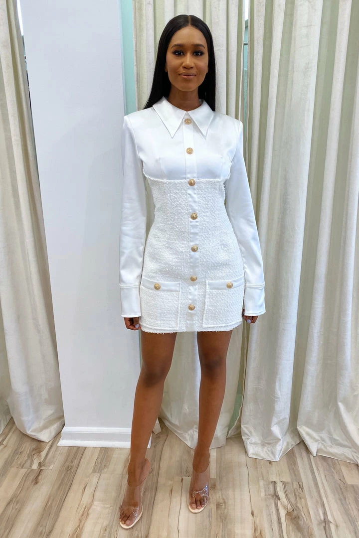 Influencer Style Jessica Bara Leighton Collar Tweed And Satin Mini Dress