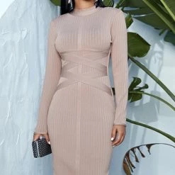 Birthday Suit Jessica Bara Chantel Long Sleeve Bandage Midi Dress