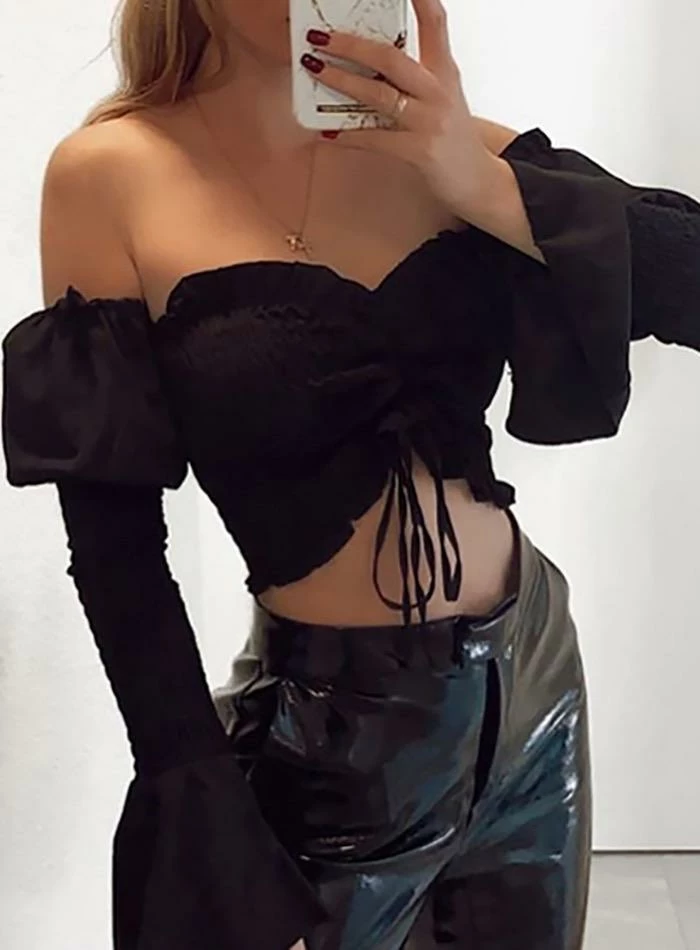 Jessica Bara Nicole Off The Shoulder Crop Top