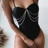 Jessica Bara Chandler Rhinestone Chain Bodysuit