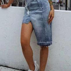 Summer Lovin' Jessica Bara Yanai High Waisted Asymmetrical Denim Skirt