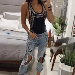 Influencer Style Jessica Bara Valerie Rhinestone Embellished Bodysuit