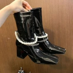 Reve Doll Essentials Jessica Bara Adaline Patent Leather Pearl Ankle Boots