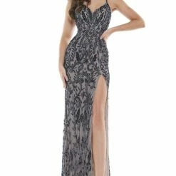 The Event Shop Colors Dress Bodycon Beaded Strappy Back Gown