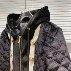 Jessica Bara Charlie Quilted Velvet Gold Button Jacket