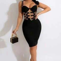 Jessica Bara Persia Bandage Gold Buckle Dress