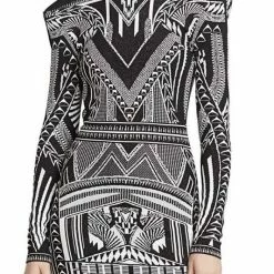 The Event Shop Jessica Bara Ursula Jacquard Long Sleeve Open Back Dress
