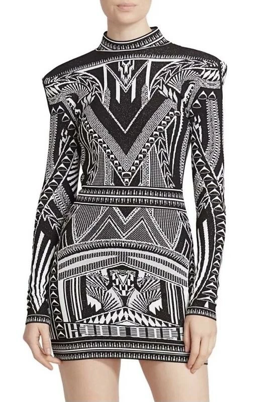 The Event Shop Jessica Bara Ursula Jacquard Long Sleeve Open Back Dress