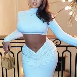 Jessica Bara Harlow Long Sleeve Crop Top And Maxi Skirt Two Piece Set Summer Lovin'