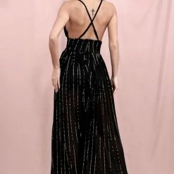 Jessica Bara Candance V Neck Glitter Maxi Dress