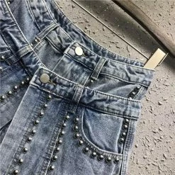 Jessica Bara Bentlee High Waisted Studded Denim Shorts