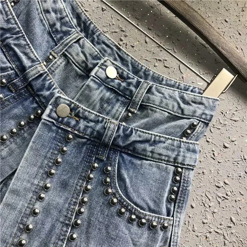 Jessica Bara Bentlee High Waisted Studded Denim Shorts