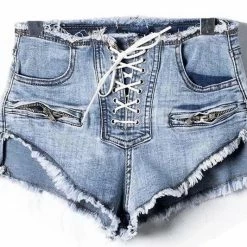 Jessica Bara Queenie Lace Up Denim Shorts The Denim Destination