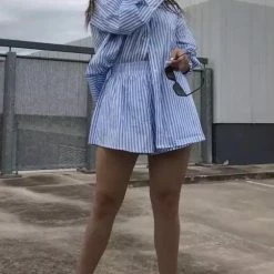 Summer Lovin' Jessica Bara Garcia Stripped Button Down And Short Two Piece Set