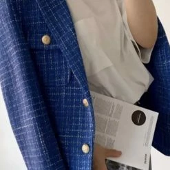 Jessica Bara Kameron Tweed Gold Button Blazer