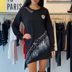 ReveBoutique Jessica Bara Blaze Asymmetrical Graphic T-Shirt Dress