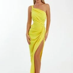 The Event Shop Nicole Bakti One Shoulder High Slit Gown