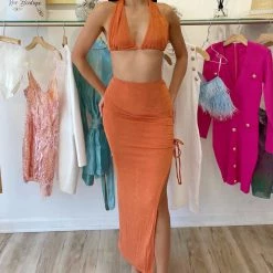 Jessica Bara Sutton Strappy Ruched Top And Skirt Two Piece Set Summer Lovin'