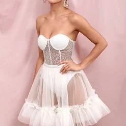 Jessica Bara Brigitta Strapless Sheer Mini Dress