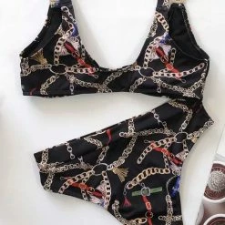 Jessica Bara Zana Chain Print High Waisted Bikini Set Poolside Essentials