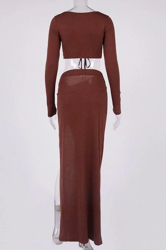 Jessica Bara Clarise Ruched Long Sleeve Crop Top And Skirt Two Piece Set