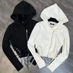Outerwear Jessica Bara Ricky Lace Up Zip Hoodie
