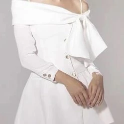 The 9-5 Shop Jessica Bara Riviera Long Sleeve Knot Gold Button Mini Dress