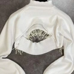 Influencer Style Jessica Bara Paige Pearl Embellished Extreme Crop Top