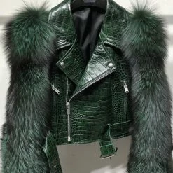 Jessica Bara Valentina Leather & Fur Cropped Jacket