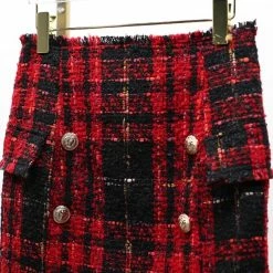 Reve Doll Essentials Jessica Bara Edalene High Waisted Tweed Gold Button Mini Skirt