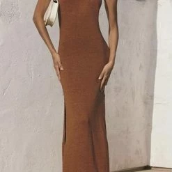 Jessica Bara Lois Knit Backless Halter Neck Maxi Dress Reve Doll Essentials