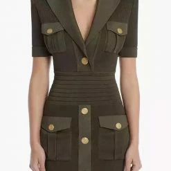 Jessica Bara Maryann Short Sleeve Gold Button Mini Dress The 9-5 Shop