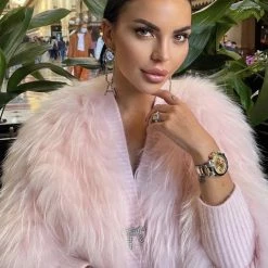 Jessica Bara Dolores Bow Button Fur Jacket Influencer Style