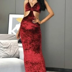 The Event Shop Jessica Bara Kiki Cut Out Velvet Bodycon Maxi Dress