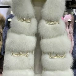 Jessica Bara Anders Pearl Embellished Fur Vest